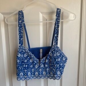 Free People Blue and White Embroidered bralette